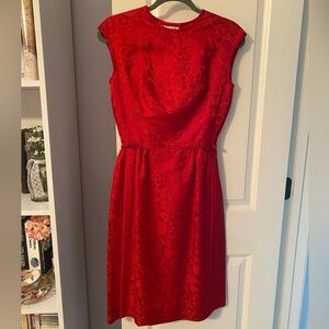 Vintage 1950s Red Satin Brocade Wiggle Dress